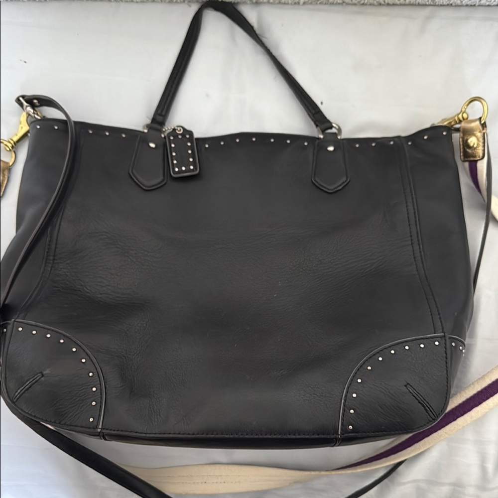 Coach Black Tote with Matte Finish and Brass Accents